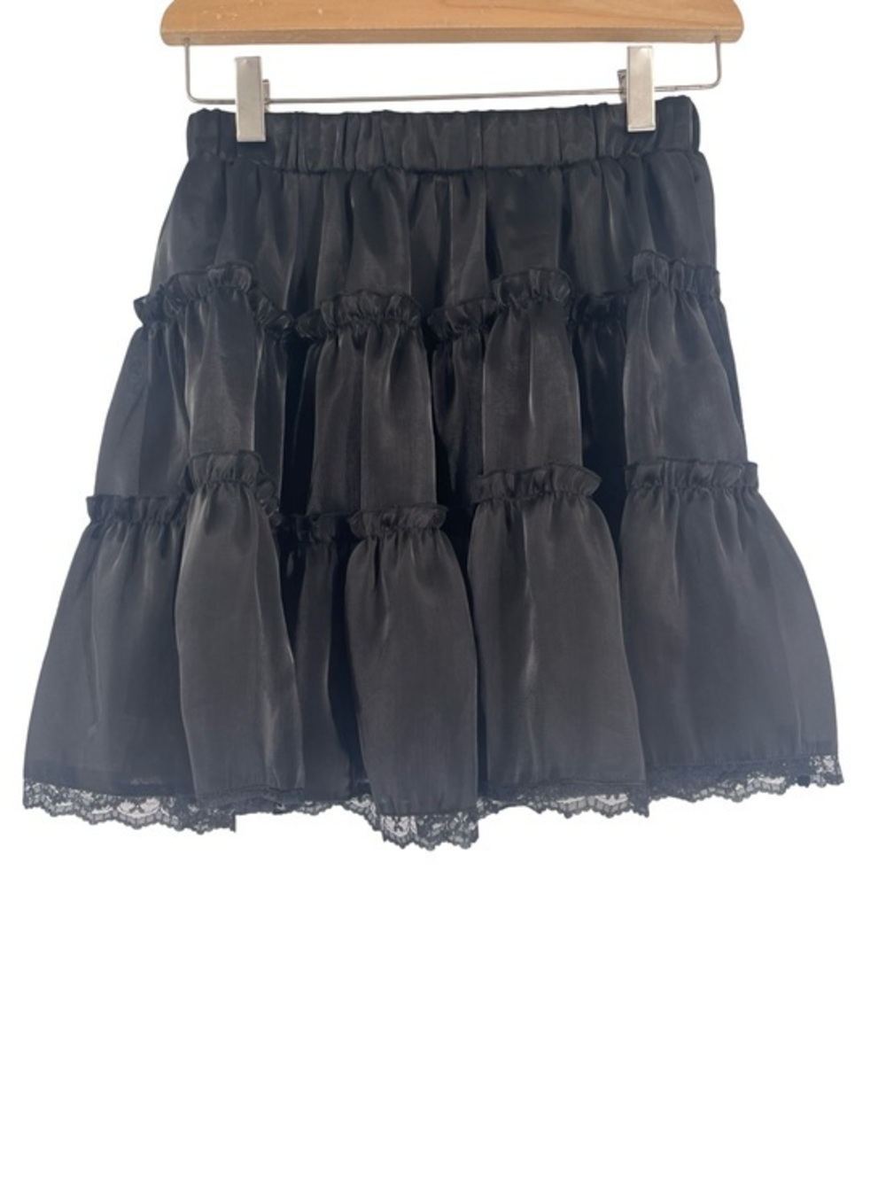 Grace Karin Black Tiered Mini Skirt with Lace Hem